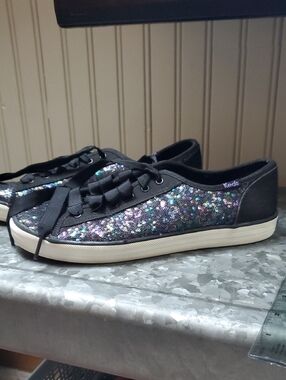 Keds Women's Black Sequin Glitter Lace-Up Sneakers
